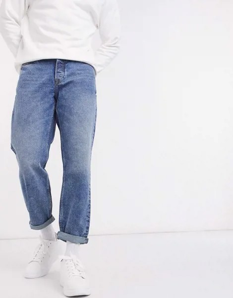 Голубые выбеленные джинсы свободного кроя из органического хлопка Topman-Голубой