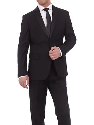 Однотонный черный костюм-смокинг Braveman Slim Fit с атласными лацканами на двух пуговицах