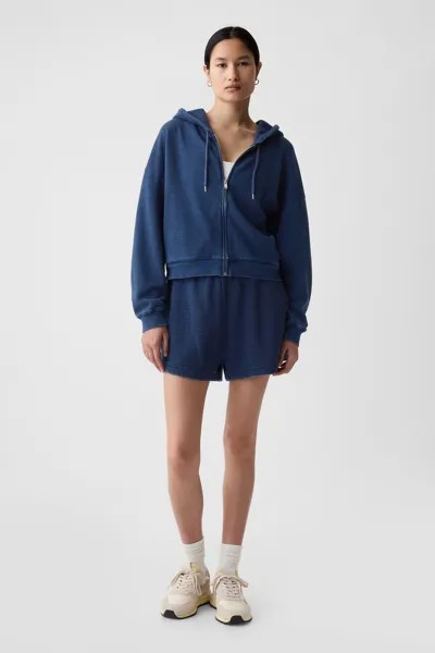 Укороченное худи на молнии с хлопковой текстурой Gap, синий