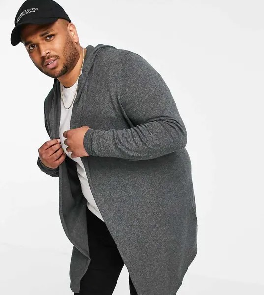 Темно-серый кардиган с капюшоном и закругленным краем ASOS DESIGN Plus