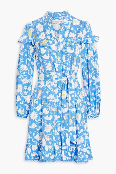 Платье мини из хлопка и жаккарда с оборками Chicago DIANE VON FURSTENBERG, лазурный