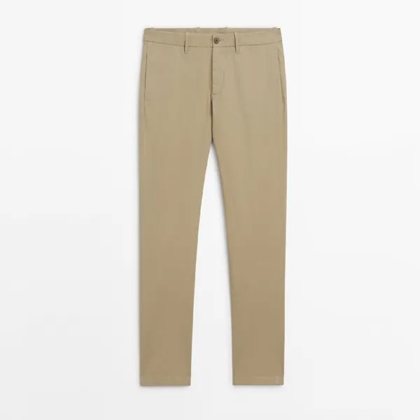 Брюки Massimo Dutti Slim-fit Tricotine Chino, бежевый