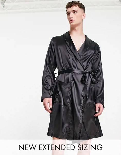 Черный атласный халат от комплекта ASOS DESIGN-Черный цвет