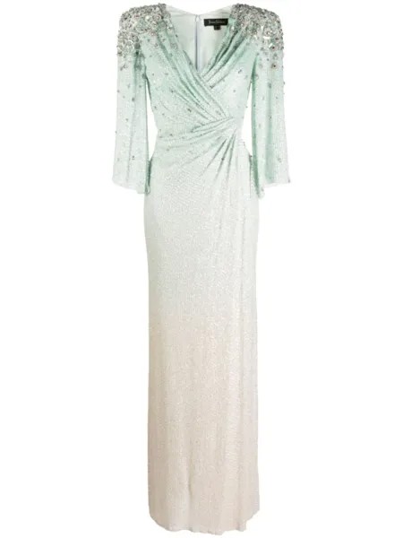 Jenny Packham платье макси Nori с цветочной аппликацией, зеленый