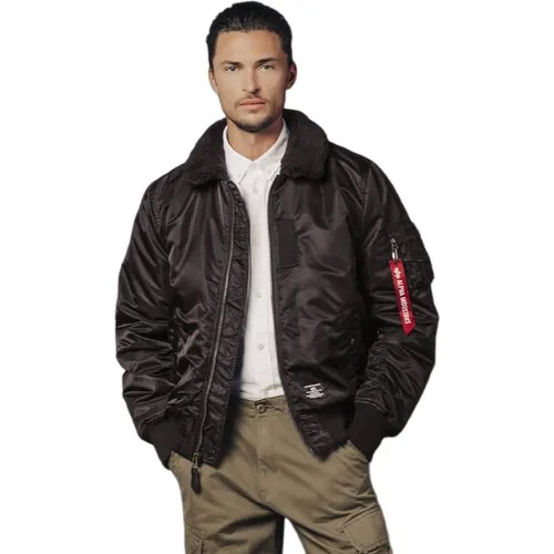 Бомбер ALPHA INDUSTRIES, демисезон/зима, силуэт прямой, ветрозащитная, отделка мехом, манжеты, подкладка, без капюшона, водонепроницаемая, карманы, внутренний карман, размер 2XL, черный