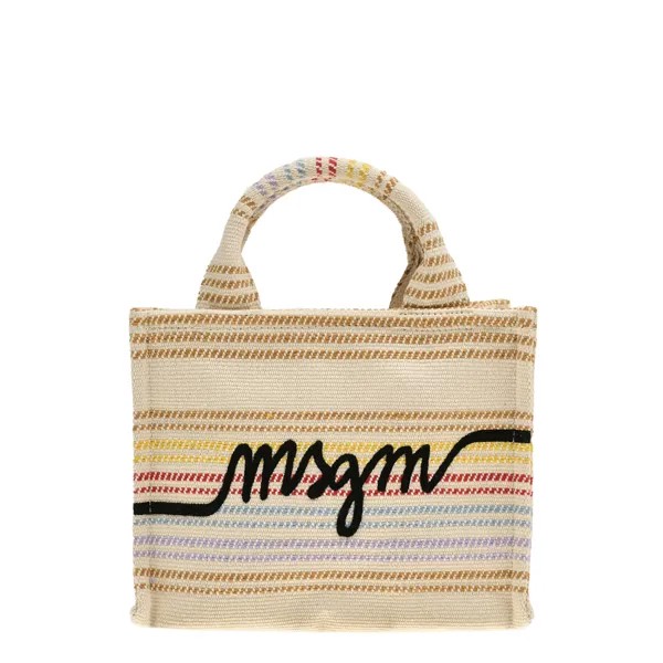 Сумка-шоппер в полоску, бежевая MSGM