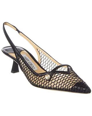 Jimmy Choo Amita 45 Женские туфли-лодочки из сетки и кожи с ремешком на пятке, черные 38