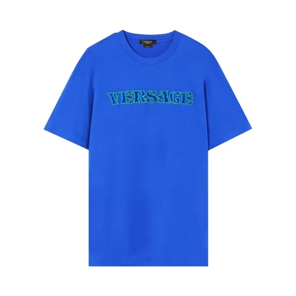 Versace Трикотажная футболка с вышивкой Rug Stitch, Bright Blue