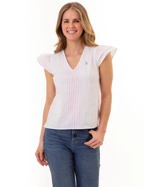 Топ U.S. Polo Assn.Ruffle Sleeve Popover, белый