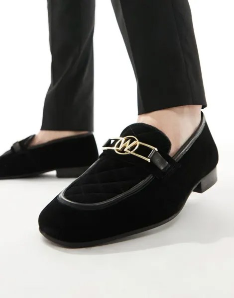 Черные стеганые бархатные лоферы WALK LONDON Woody