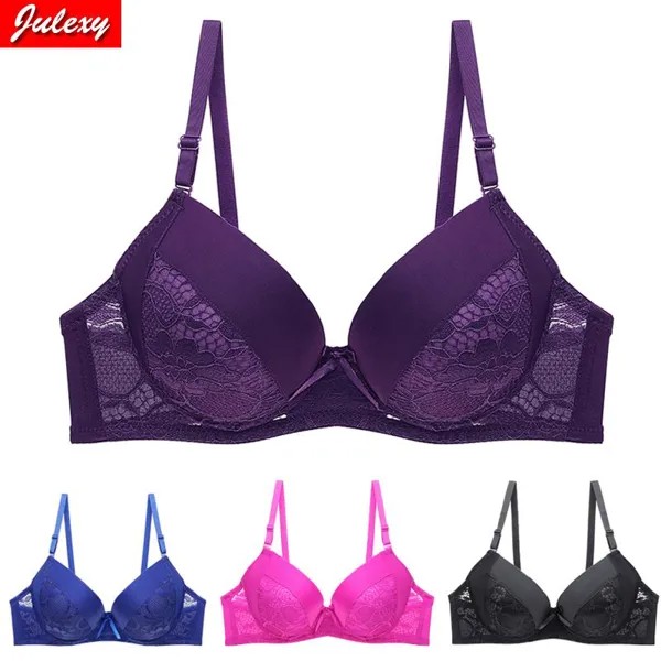 Julexy Solid B C D Кружева Сексуальные женщины Бюстгальтер Push Up Большой размер Нижнее белье для леди 75 80 85 90 95
