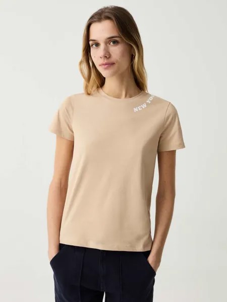 Футболка с надписью и круглым вырезом Ovs, цвет beige