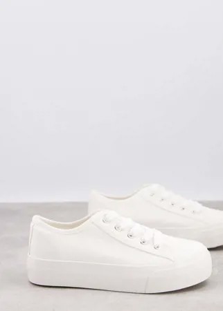 Белые парусиновые кроссовки на платформе New Look-Белый