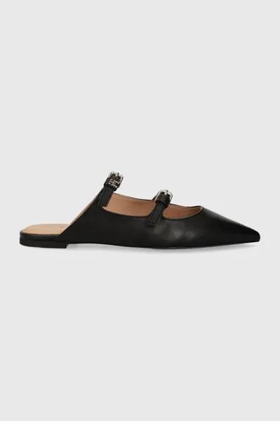 Кожаные шлепанцы TH POINTY LEATHER MULE Tommy Hilfiger, черный