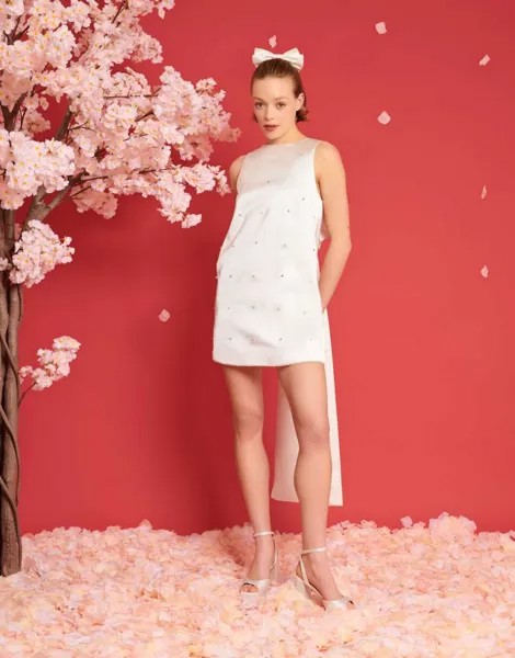 Свадебное мини-платье цвета слоновой кости со съемным бантом Dream Sister Jane Bridal