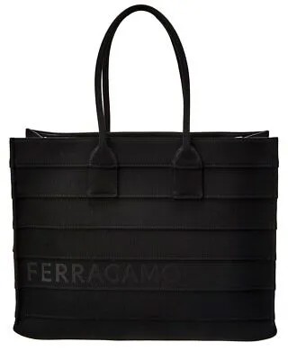 Большая женская сумка-тоут с кожаной отделкой Ferragamo Signature, черная