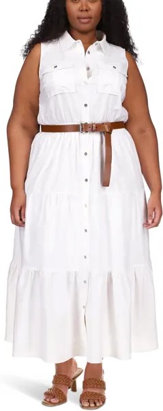 Многоярусное льняное платье больших размеров MICHAEL Michael Kors, белый