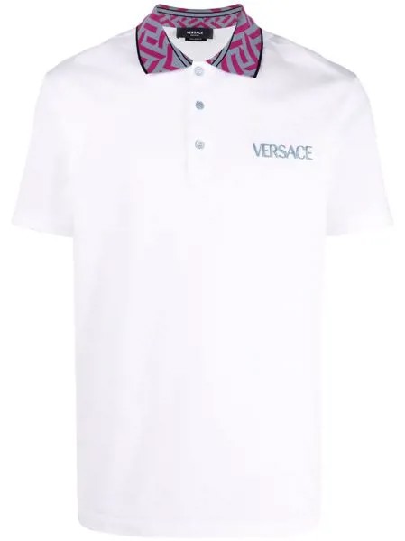 Versace рубашка поло с вышитым логотипом и отделкой Greca