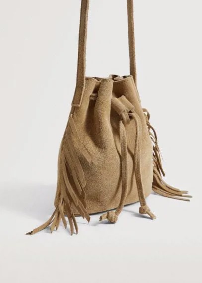 Кожаная сумка-торба с бахромой - Nosa