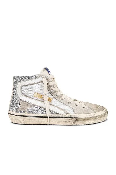 Кроссовки Golden Goose Slide, цвет Silver, White, & Marble