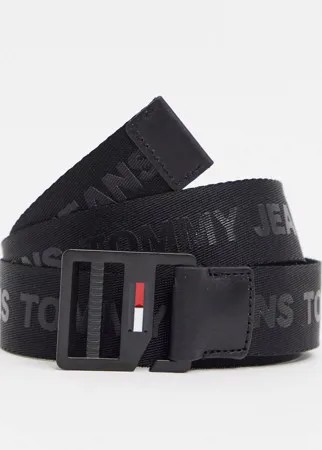 Черный ремень с D-образным кольцом и логотипом Tommy Jeans