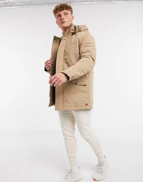 Бежевая парка с флисовым капюшоном Jack & Jones Premium-Neutral