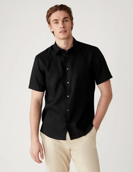 Рубашка из чистого льна Easy Iron Marks & Spencer, черный
