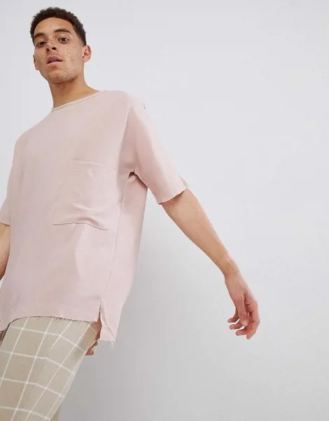 Розовая однотонная oversize-футболка с карманом Mennace-Розовый