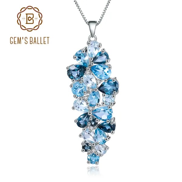 Женское Ожерелье с кулоном, из стерлингового серебра 925 пробы с синим топазом, Швейцарский Голубой Топаз, небесно-голубой топаз