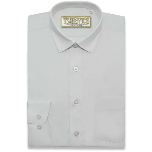 Школьная рубашка Tsarevich, прямой силуэт, на пуговицах, длинный рукав, манжеты, размер 152-158, серебряный, серый