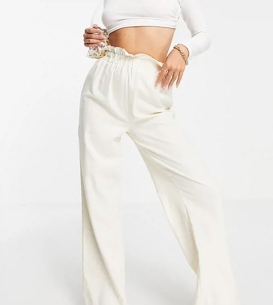 Широкие брюки с присборенным поясом кремового цвета Missguided-Белый