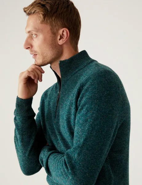 Джемпер из очень тонкой овечьей шерсти Marks & Spencer, зеленый микс