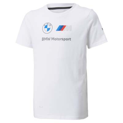 Puma Bmw Mms Ess Logo Футболка с круглым вырезом и короткими рукавами Молодежный мальчик Белый повседневный топ
