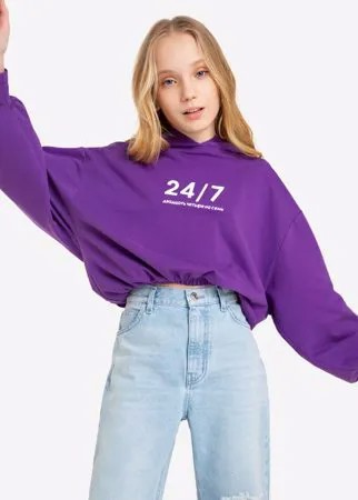 Фиолетовое худи с принтом 24/7 для девочки Gloria Jeans