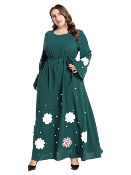 Abaya турецкий Mc9194 модное весенне-осеннее женское Повседневное платье большого размера с вышитым Бисером Поясом