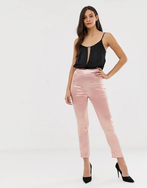 Розовые атласные брюки The Girlcode-Розовый