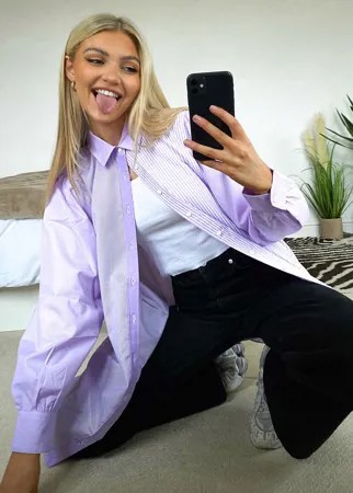 Лавандовая рубашка в полоску в стиле oversized Stradivarius-Фиолетовый цвет