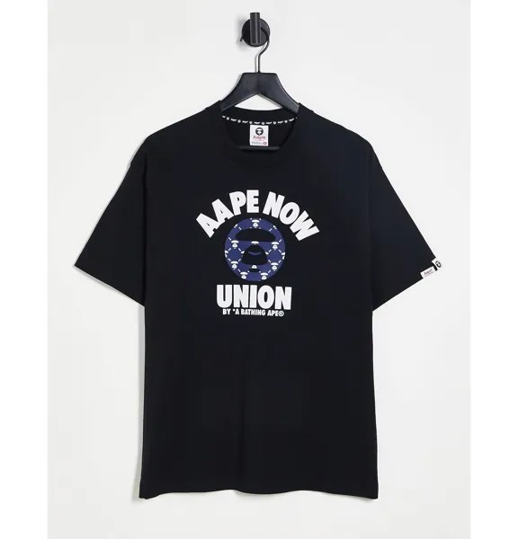 Черная футболка для колледжа Aape By A Bathing Ape AAPE BY A BATHING APE