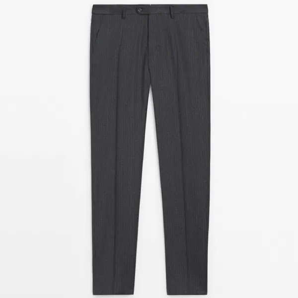 Брюки Massimo Dutti Gray 100% Wool Striped Suit, серый