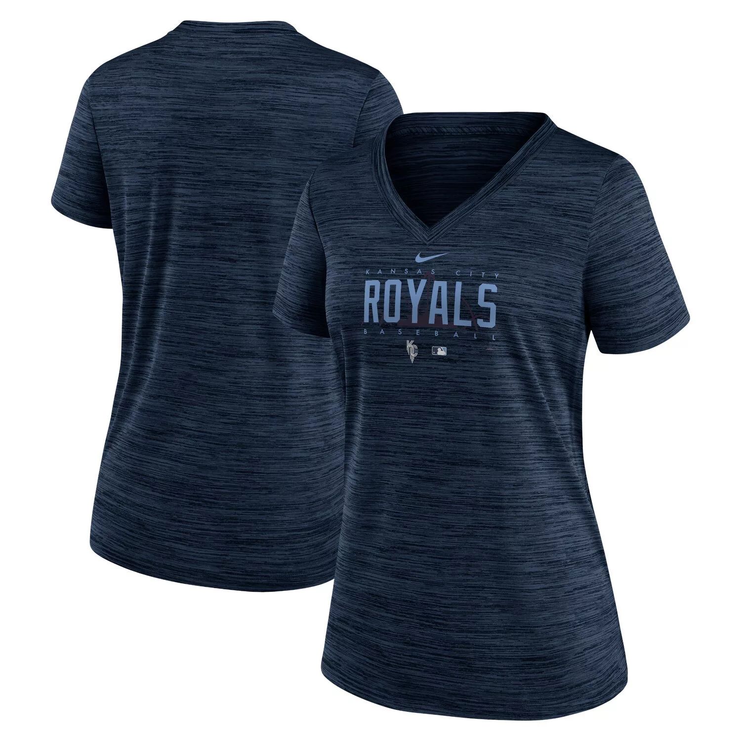 Женская темно-синяя футболка с v-образным вырезом Nike Kansas City Royals City Connect Velocity Practice Performance Nike