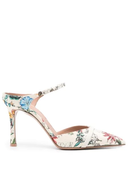 Malone Souliers мюли Uma 90 с цветочным принтом, нейтральный цвет