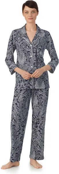 Вязаный пижамный комплект с воротником 3/4 и вырезом на рукавах LAUREN Ralph Lauren, цвет Navy Paisley