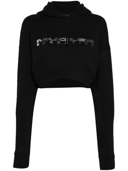 Укороченное худи с логотипом Mugler, черный