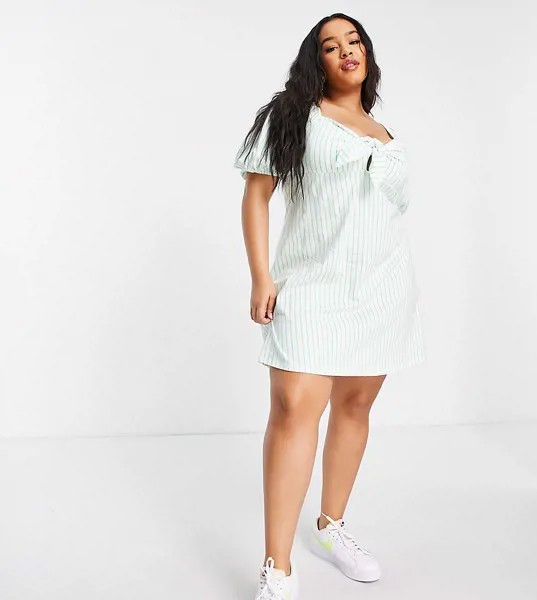 Платье мини в зеленую и белую полоску с бантом спереди ASOS DESIGN Curve-Разноцветный