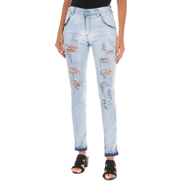 Длинные джинсовые брюки с эффектом потертости и рваности 10dbf0803 женщина Met, синий