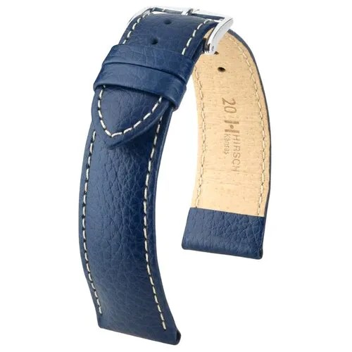 Ремешок 015020-81-2-20 Синий кожаный ремень 20 мм хирш KANSAS для часов наручных из кожи натуральной с белой строчкой