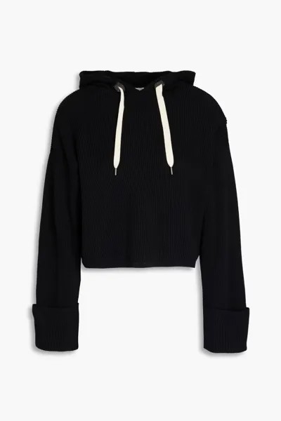 Укороченное худи из хлопка в рубчик Brunello Cucinelli, черный