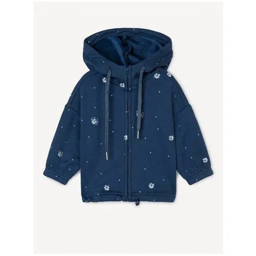 Тёмно-синяя толстовка oversize с цветочным принтом для девочки Gloria Jeans, размер 3-4г/104