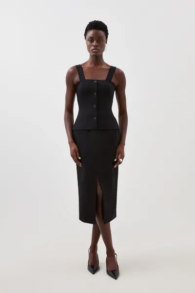 Платье миди с пуговицами из льна и вискозы Karen Millen, черный