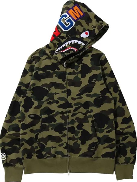 Худи BAPE 1st Camo Shark Full Zip Hoodie 'Green', зеленый